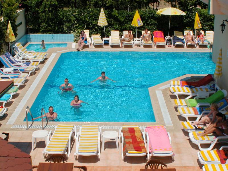 Large sunny pool in Mediterranean Garden setting